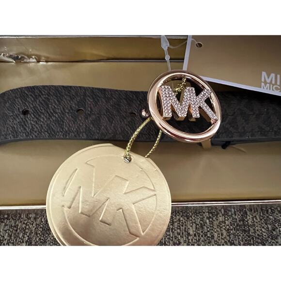 Michael Kors Brown Belt with MK Rhinestone initials on Buckle, Women\'s L-XL  NWT main image 9